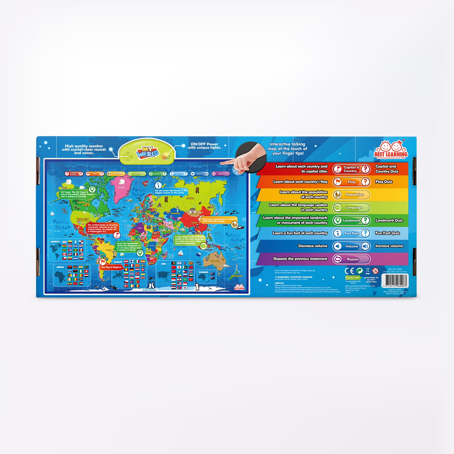 BEST LEARNING i-Poster Ma Carte Interactive du Monde – Jouet éducatif  Parlant pour garçons et Filles de 5 à 12 Ans pour Enfants [Langue du Jeu 